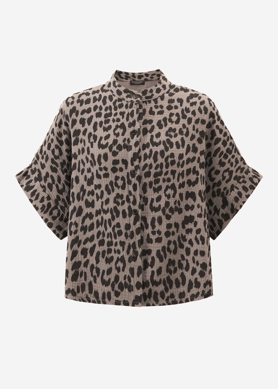 Muslin blouse with leo print - taupe