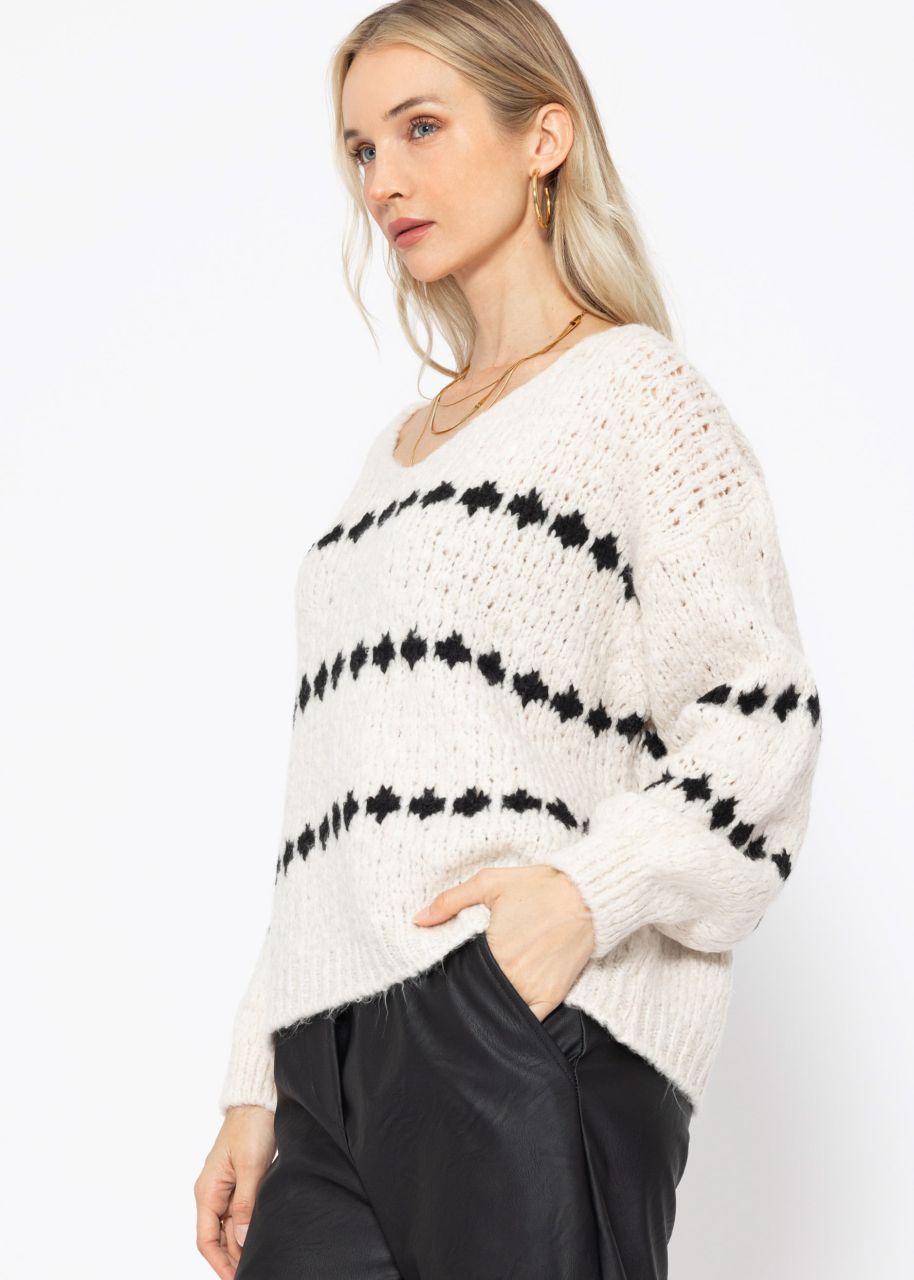 Jumper with fantasy stripe pattern - offwhite