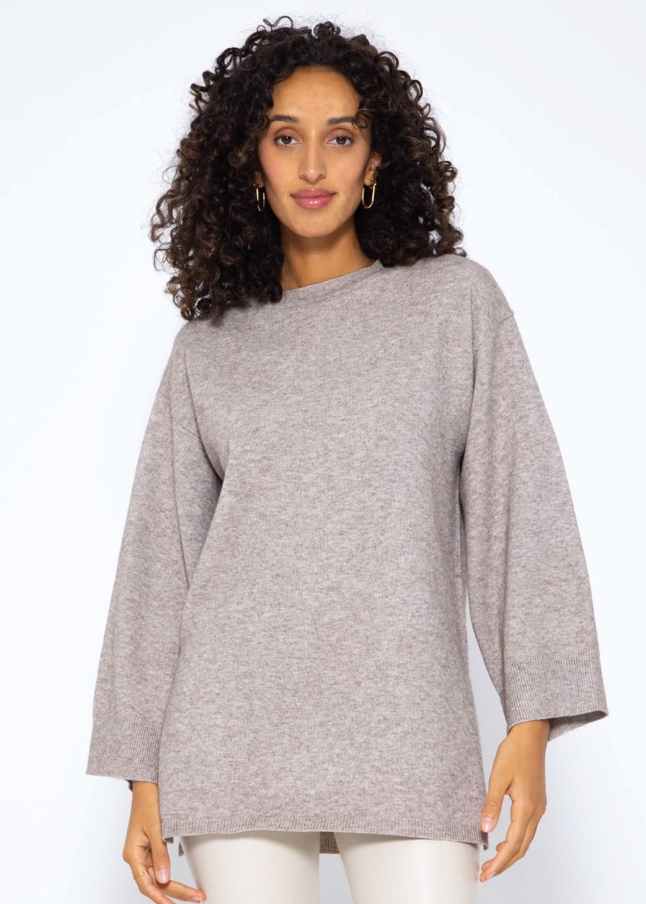 Oversized jumper with side slits - taupe