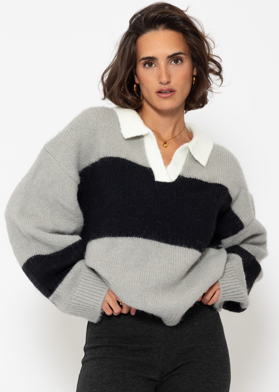 Oversize sweater with collar - gray-black