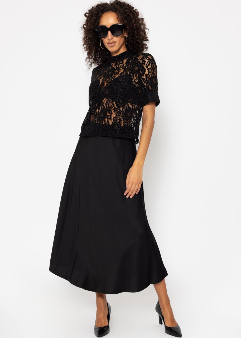 Lace shirt with velvet effect - black