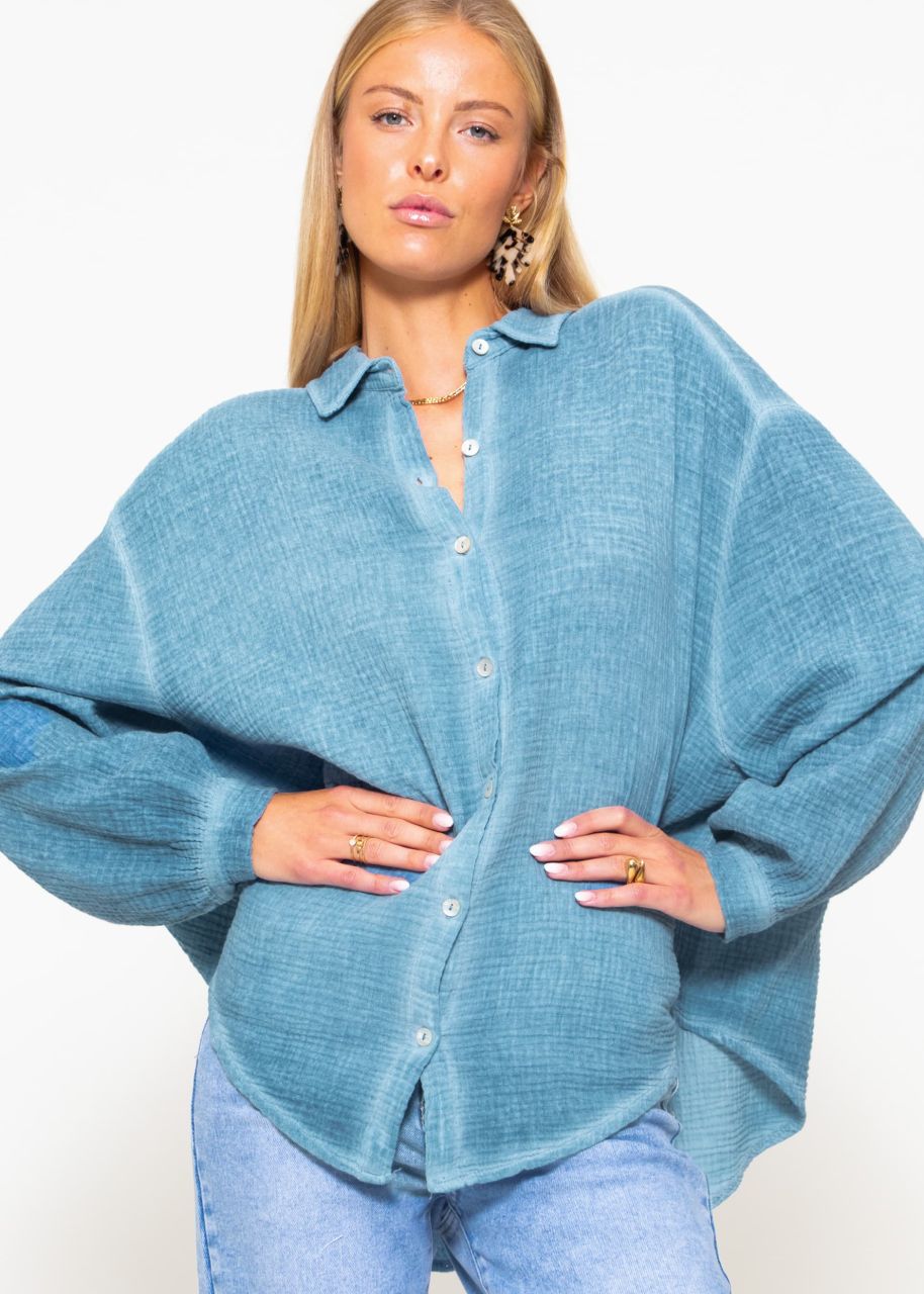 Washed out muslin blouse - petrol blue