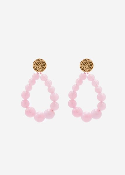 Gold stud earrings with pearls - pink