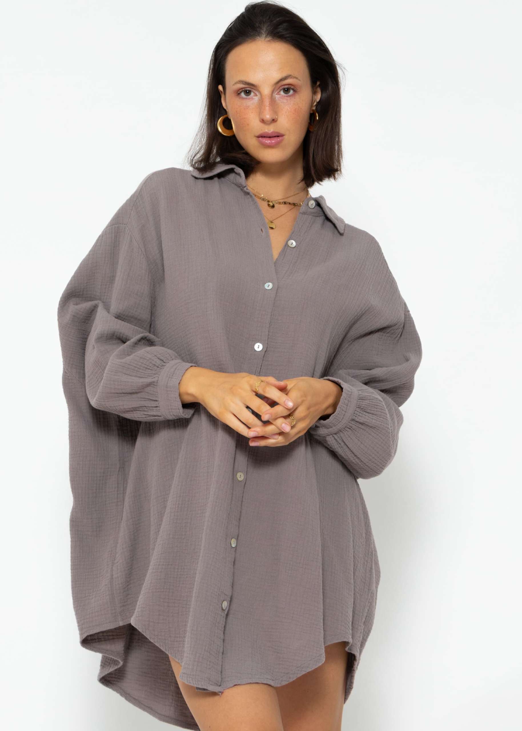 Muslin blouse oversize, taupe