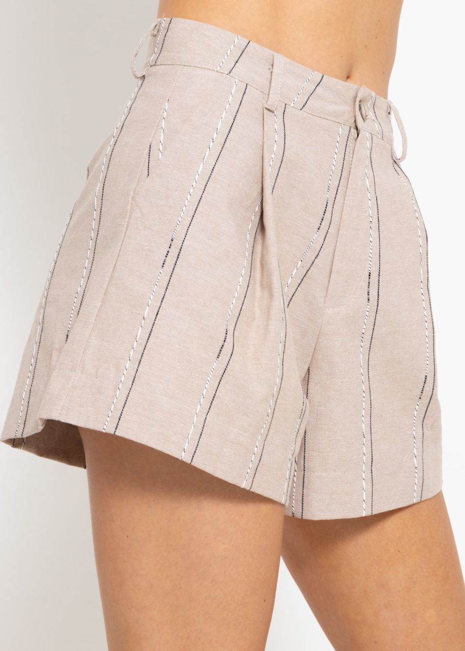 Cotton shorts with stripe pattern - taupe