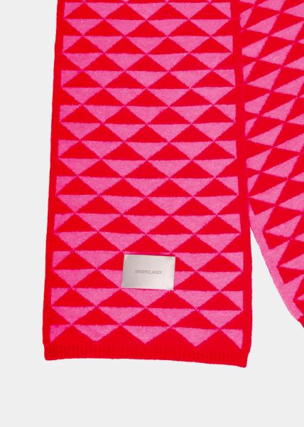 Scarf with geometric print - red-pink