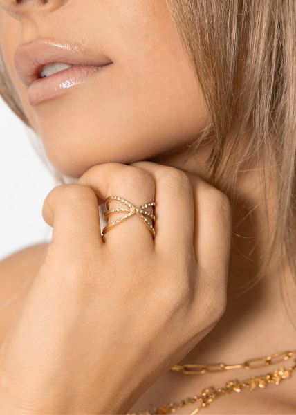 Ring with sparkling bars - gold