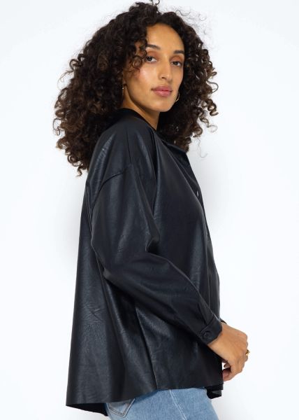 Faux leather blouse jacket, black