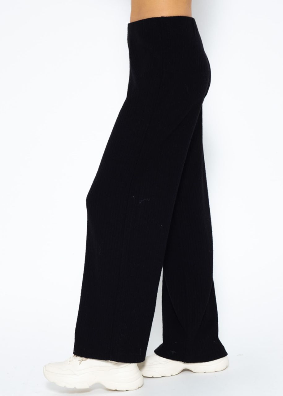 Wide leg ribbed trousers - black