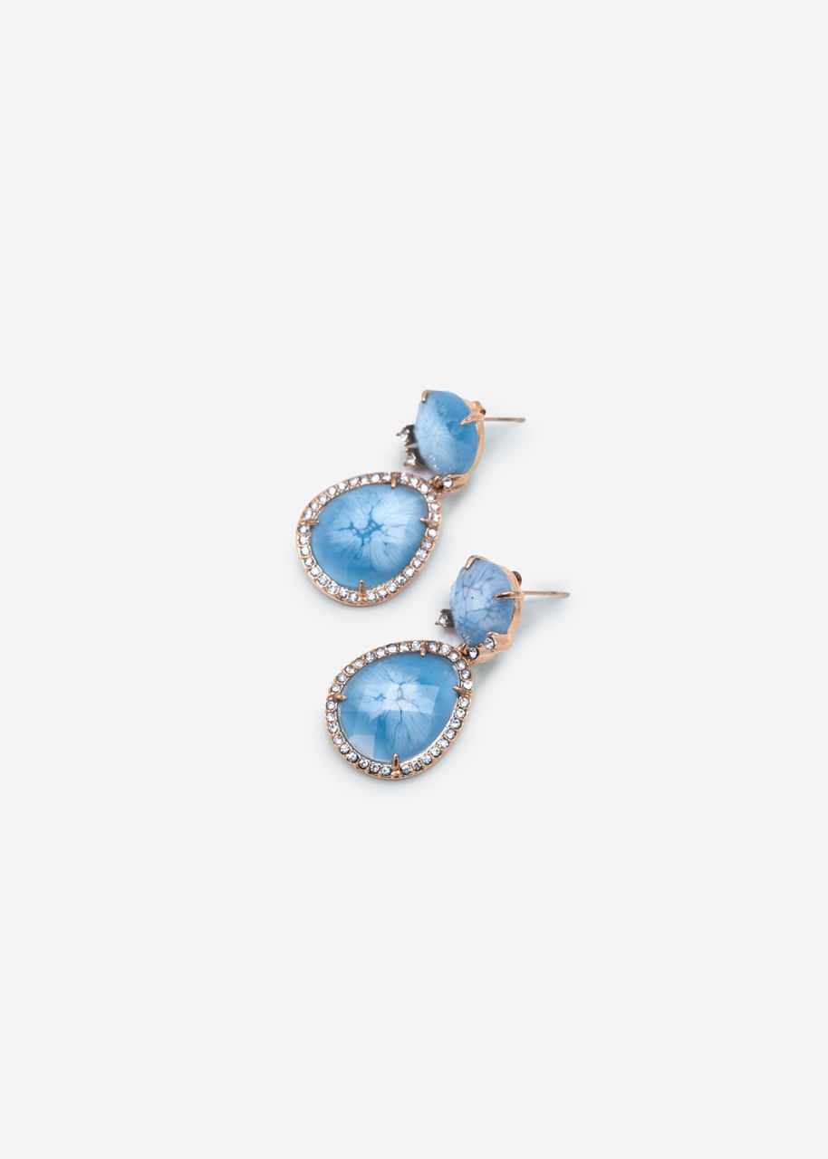 Stud earrings with light blue pendant - gold