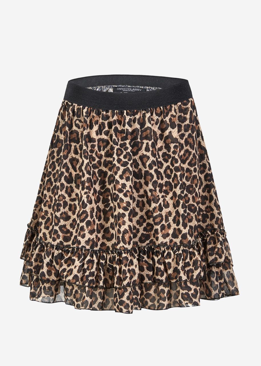 Flouncy skirt with leo print, brown-beige