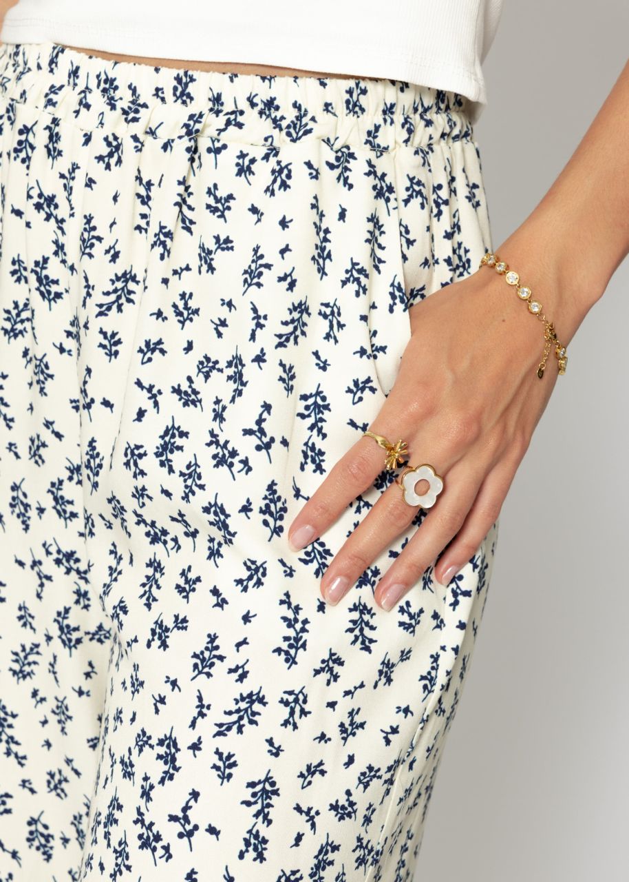 Trousers with wide leg and floral print - offwhite