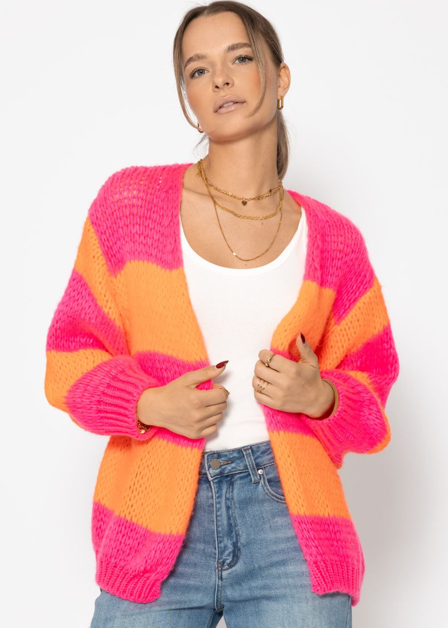 Striped oversize cardigan - pink-orange