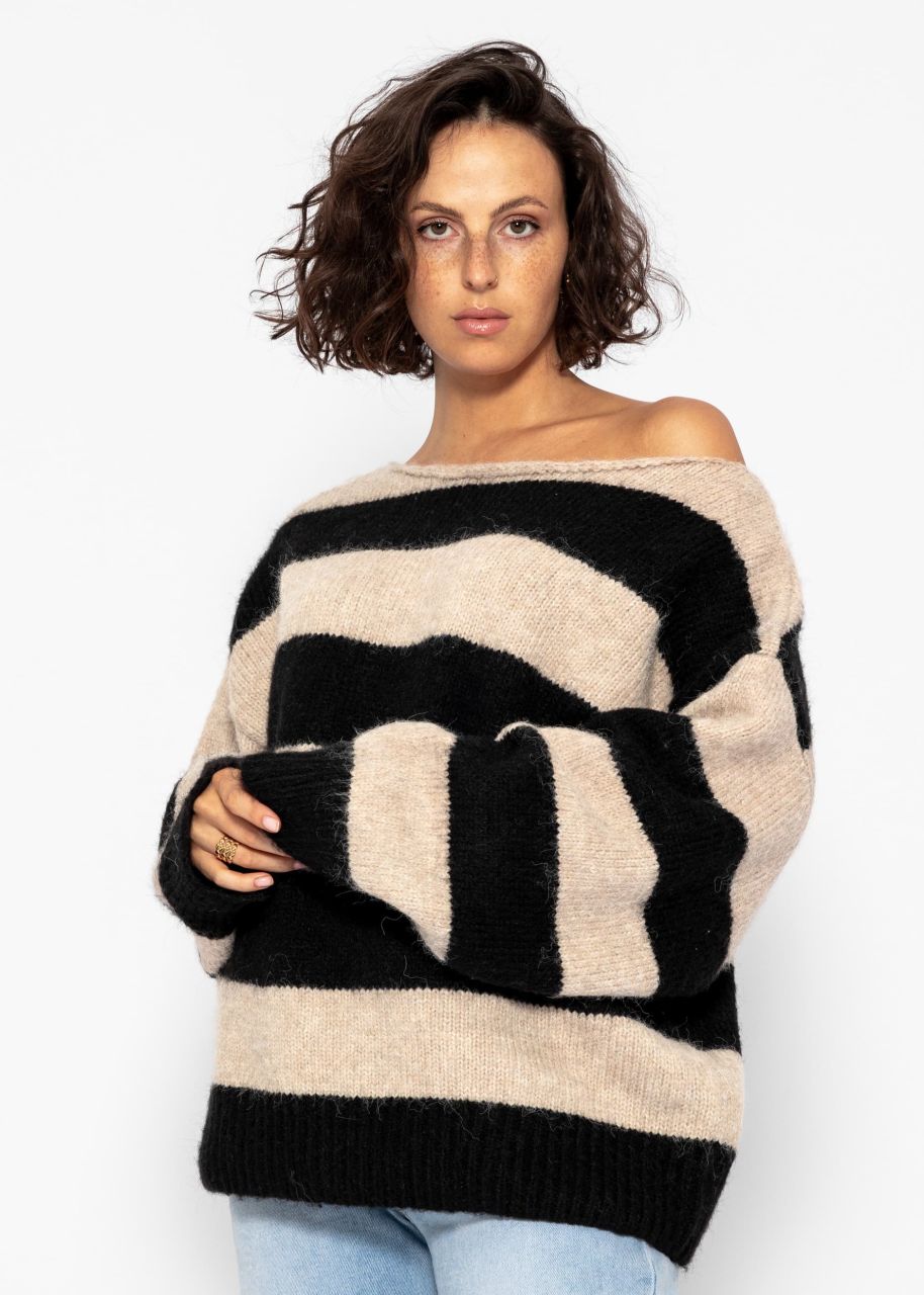 Sweater with block stripes - taupe-black