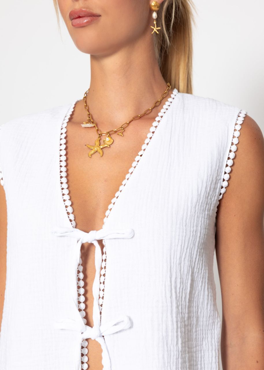 Muslin top with bows - white