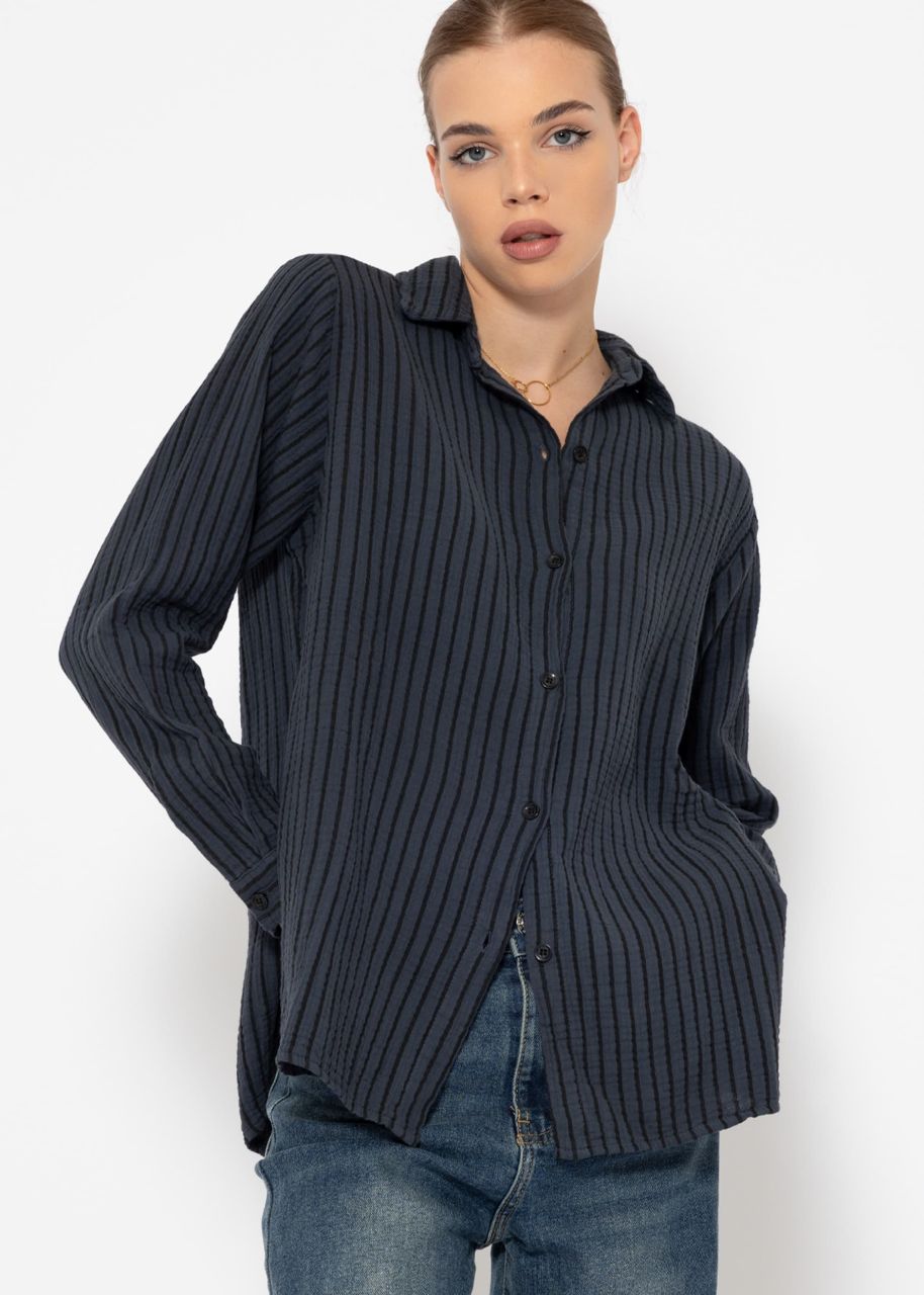 Classic cut blouse in muslin with stripes - anthracite