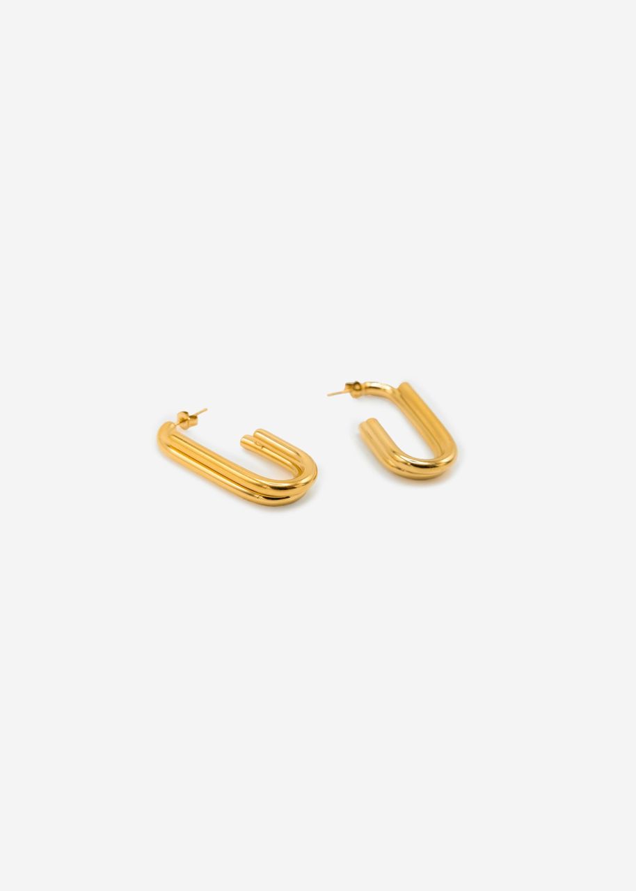 Oval, double half hoop earrings - gold