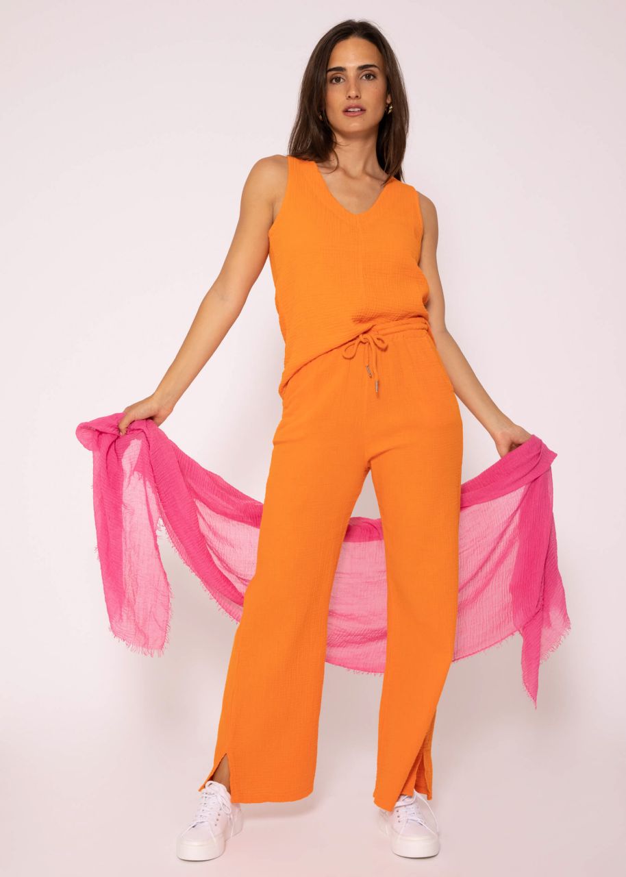 Muslin top with V-neck, orange