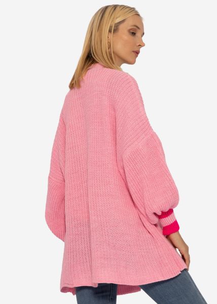 Knitted cardigan with pink stripes, pink