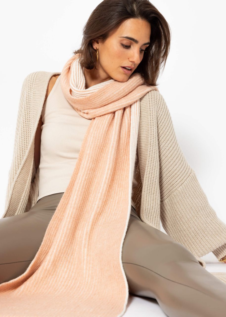 Two-coloured ribbed scarf - pink-light pink