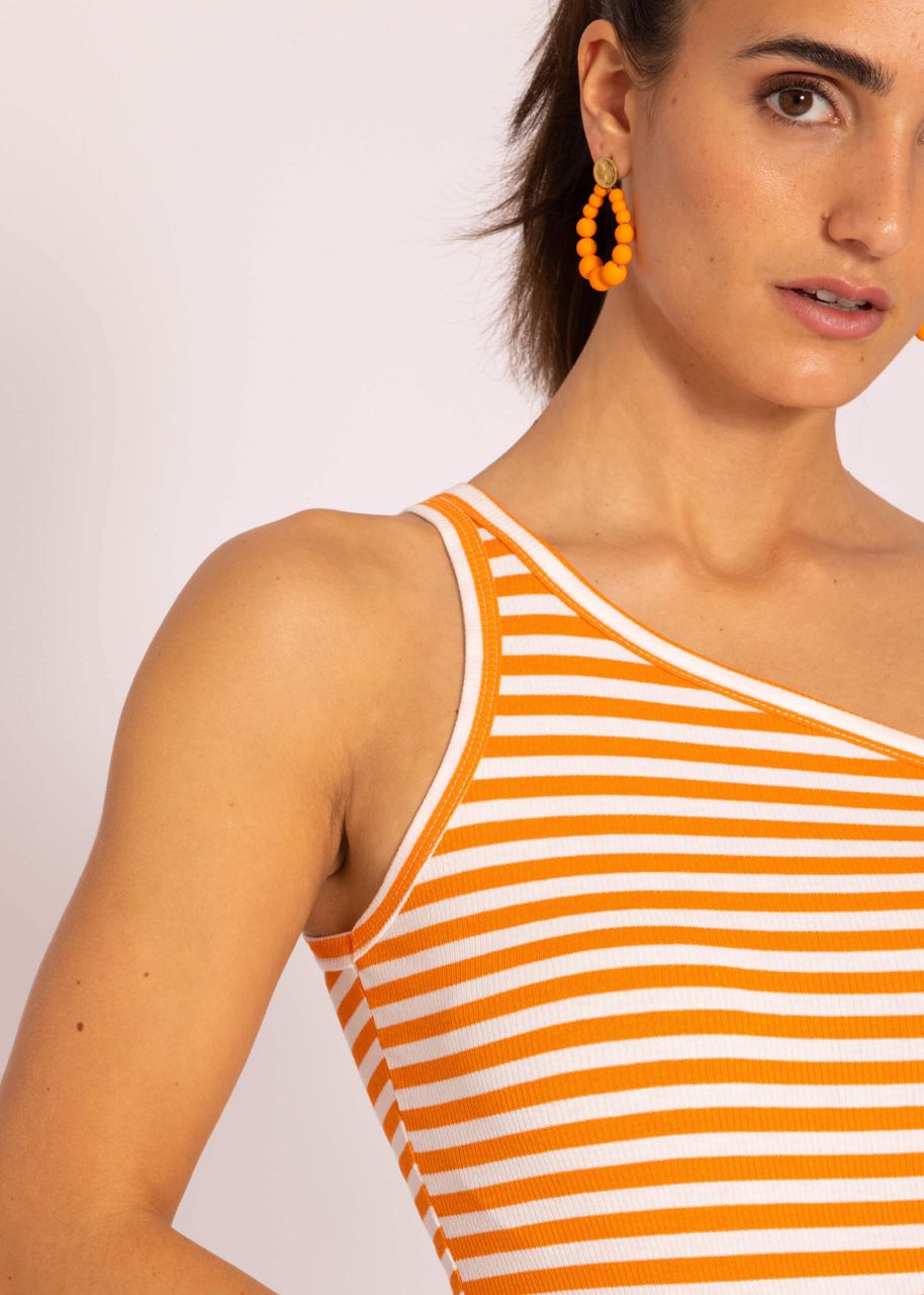 Asymmetrical stripe top, orange-white