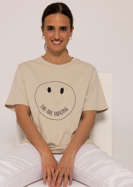 Boyfriend-Shirt mit Print, beige