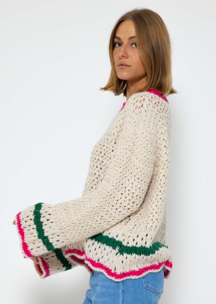 Chunky knit jumper with coloured details - offwhite