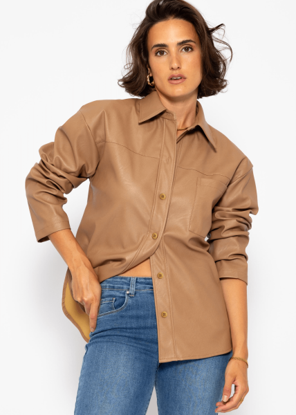 Casual faux leather blouse jacket - camel