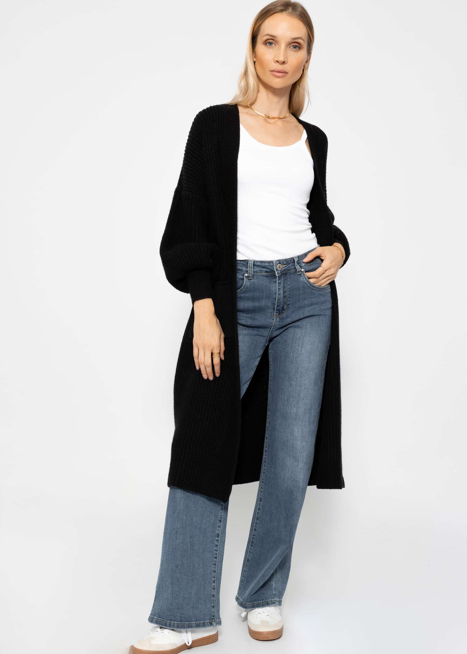 Long super soft cardigan with pockets - black