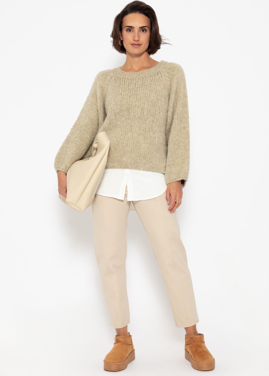 Sweater with a wide round neckline - beige