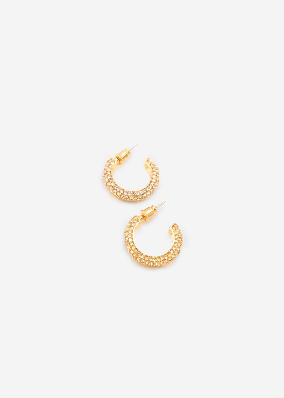 Hoop earrings with rhinestones - gold