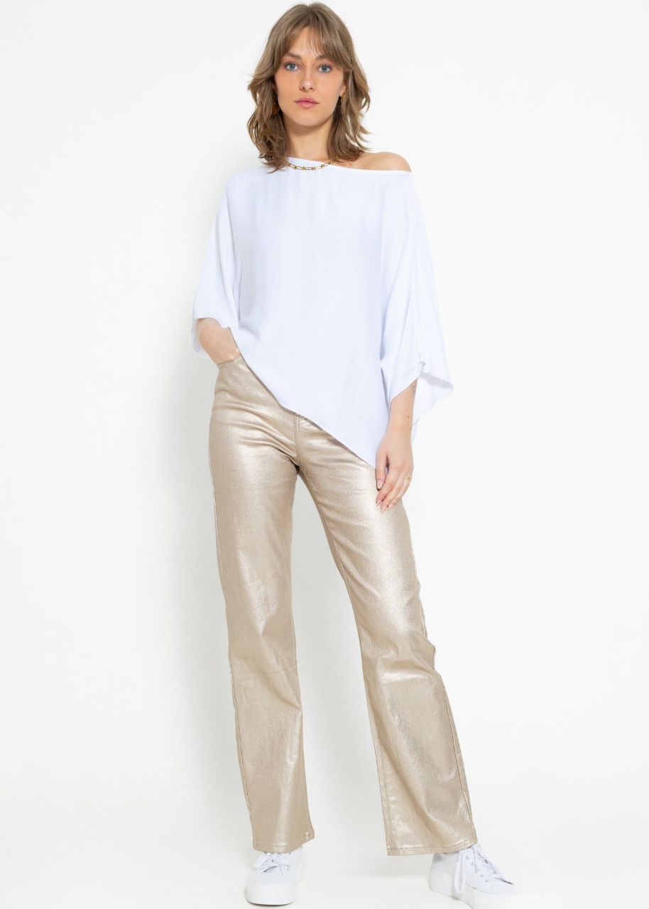 Oversize satin shirt with asymmetric hem - white