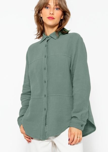 Muslin blouse with decorative stitching - sage green