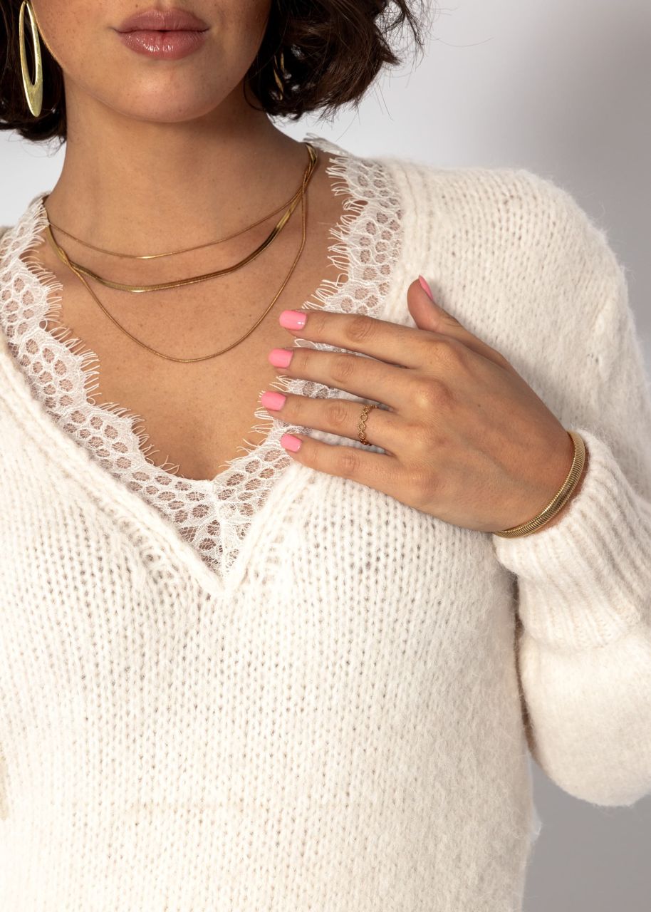 Jumper with lace neckline - offwhite