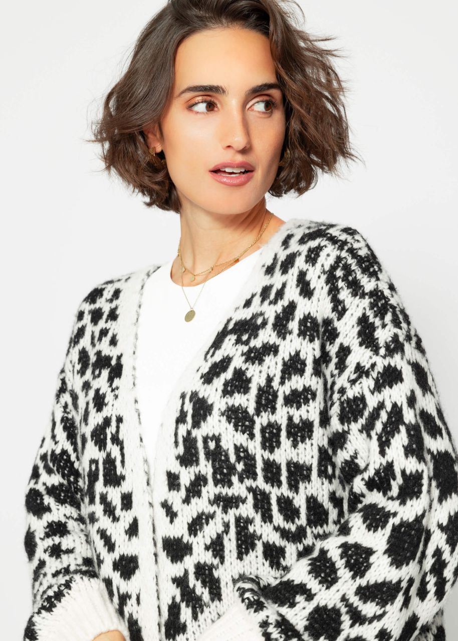 Cardigan with leo print - black-offwhite