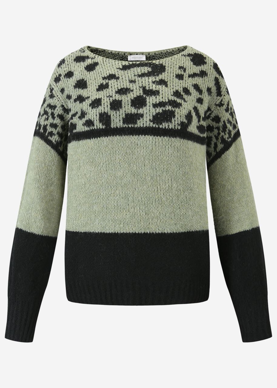 Oversized pullover with leo print - khaki-black