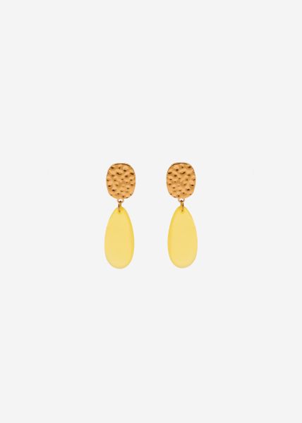 Stud earrings with yellow pendant - gold