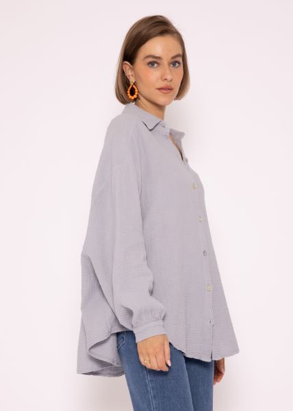 Muslin blouse oversize, short, gray