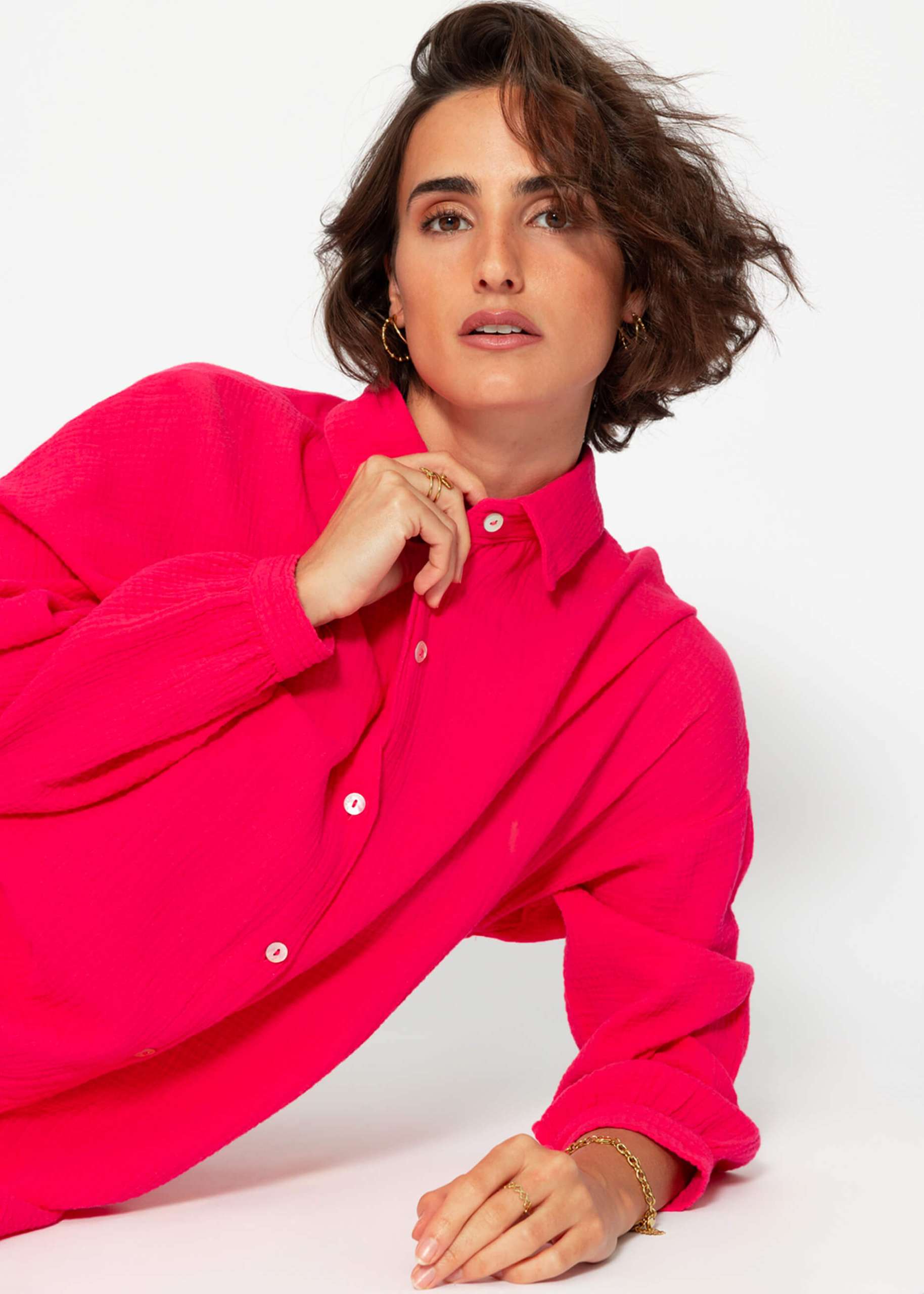 Regular fit muslin blouse - raspberry red