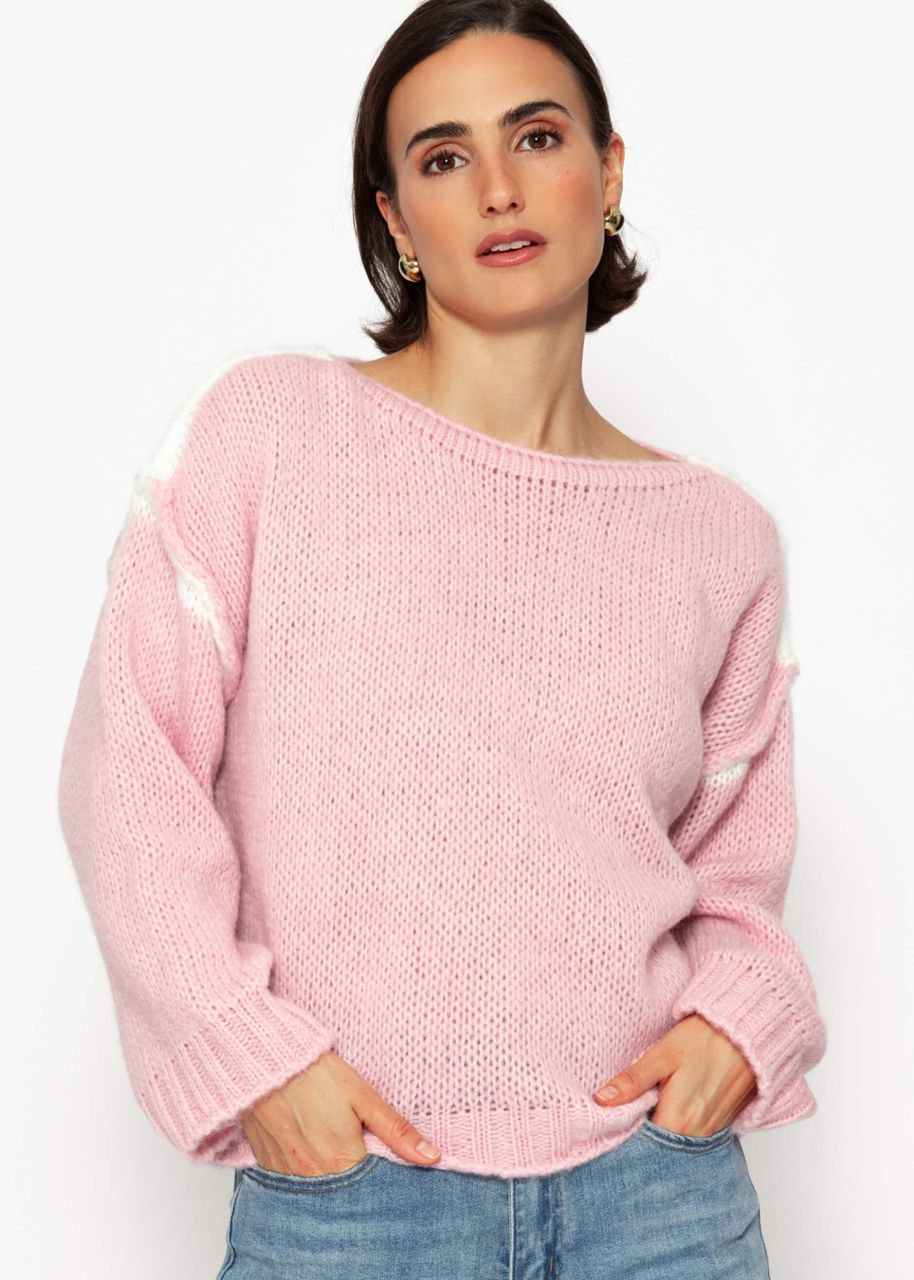 Sweater with contrast stitching - pink