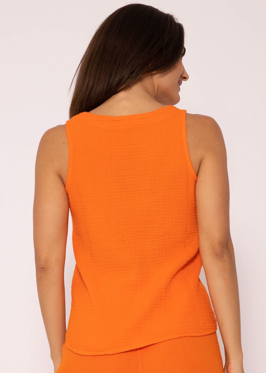 Muslin top with V-neck, orange