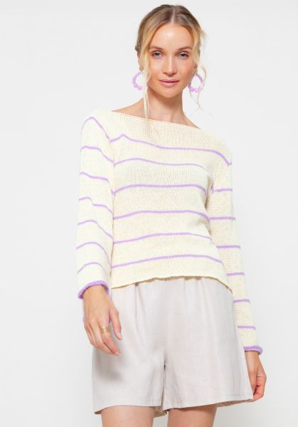 Cotton jumper with fine stripes - beige