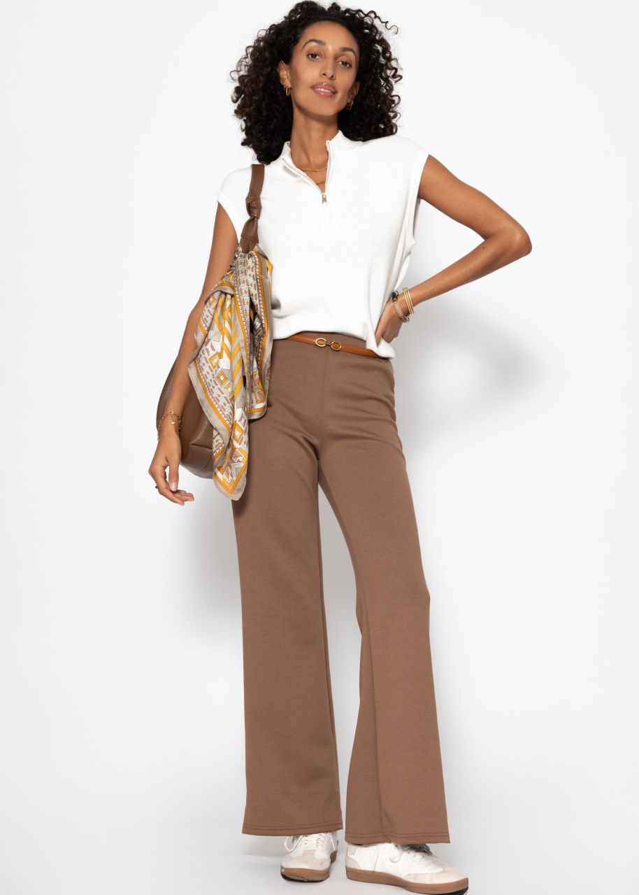Highwaist trousers with straight leg and decorative stitching - brown