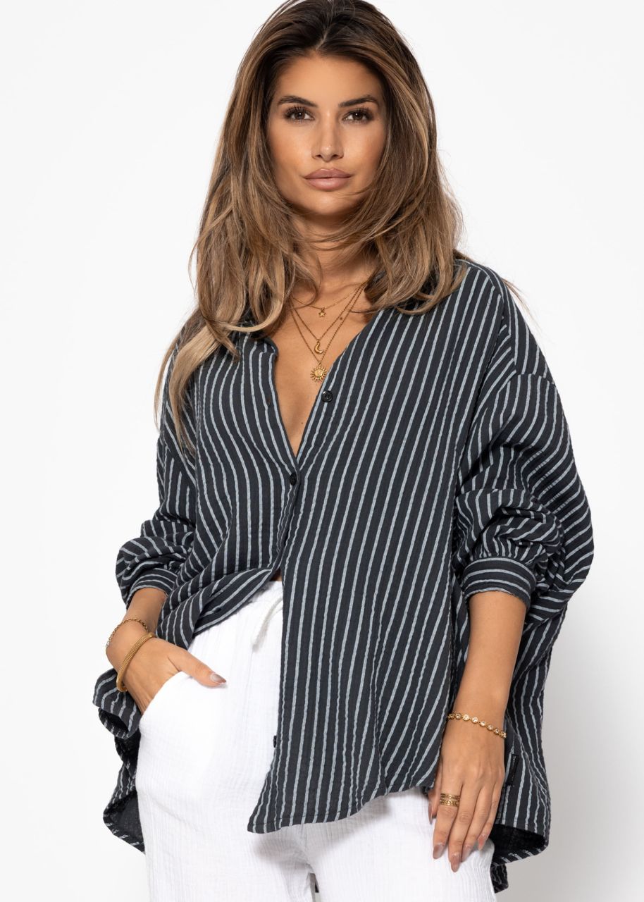 Oversize muslin blouse with light stripes - grey