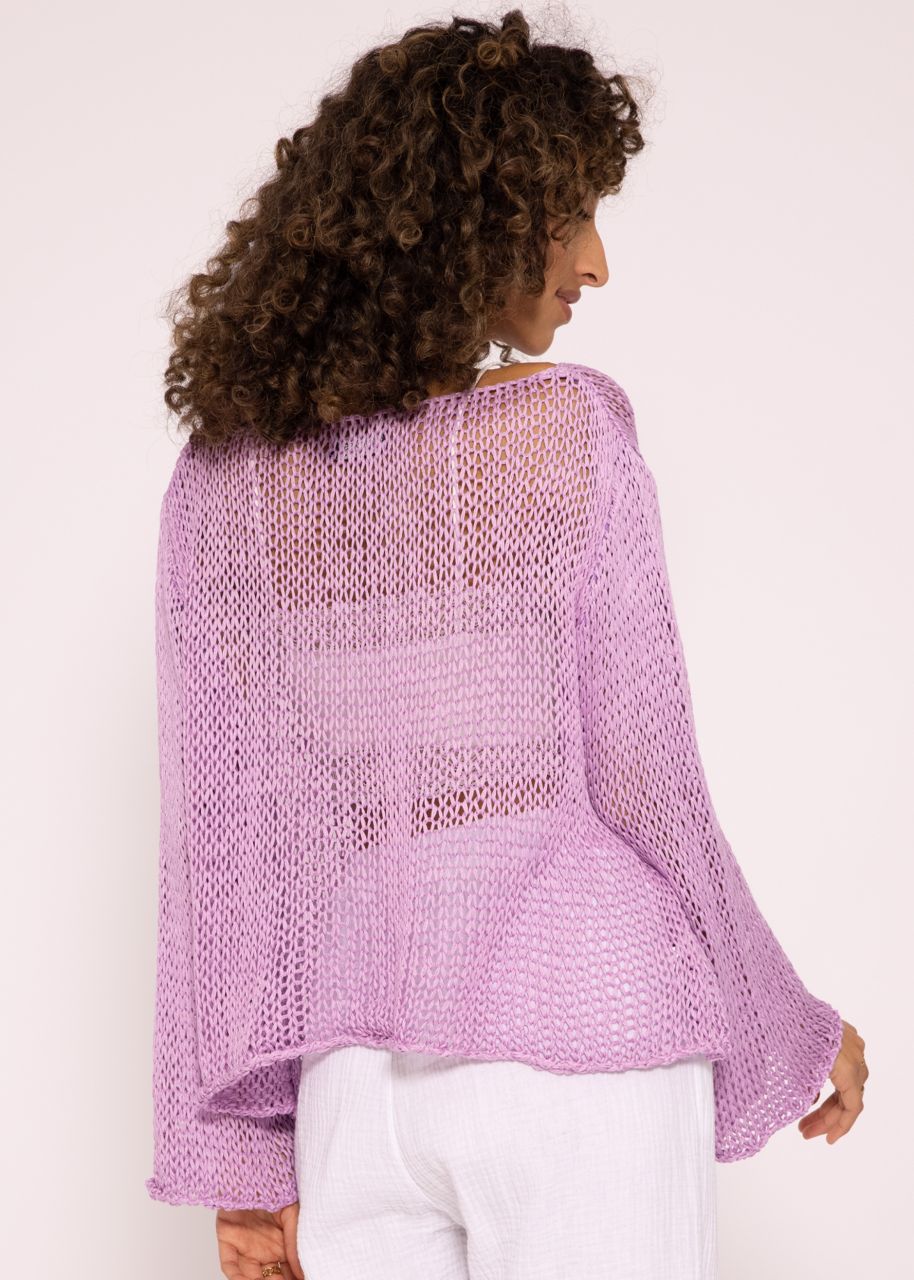 Casual sweater with lace pattern, lilac