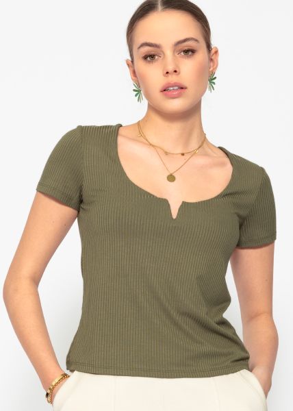 Ribbed T-shirt - khaki