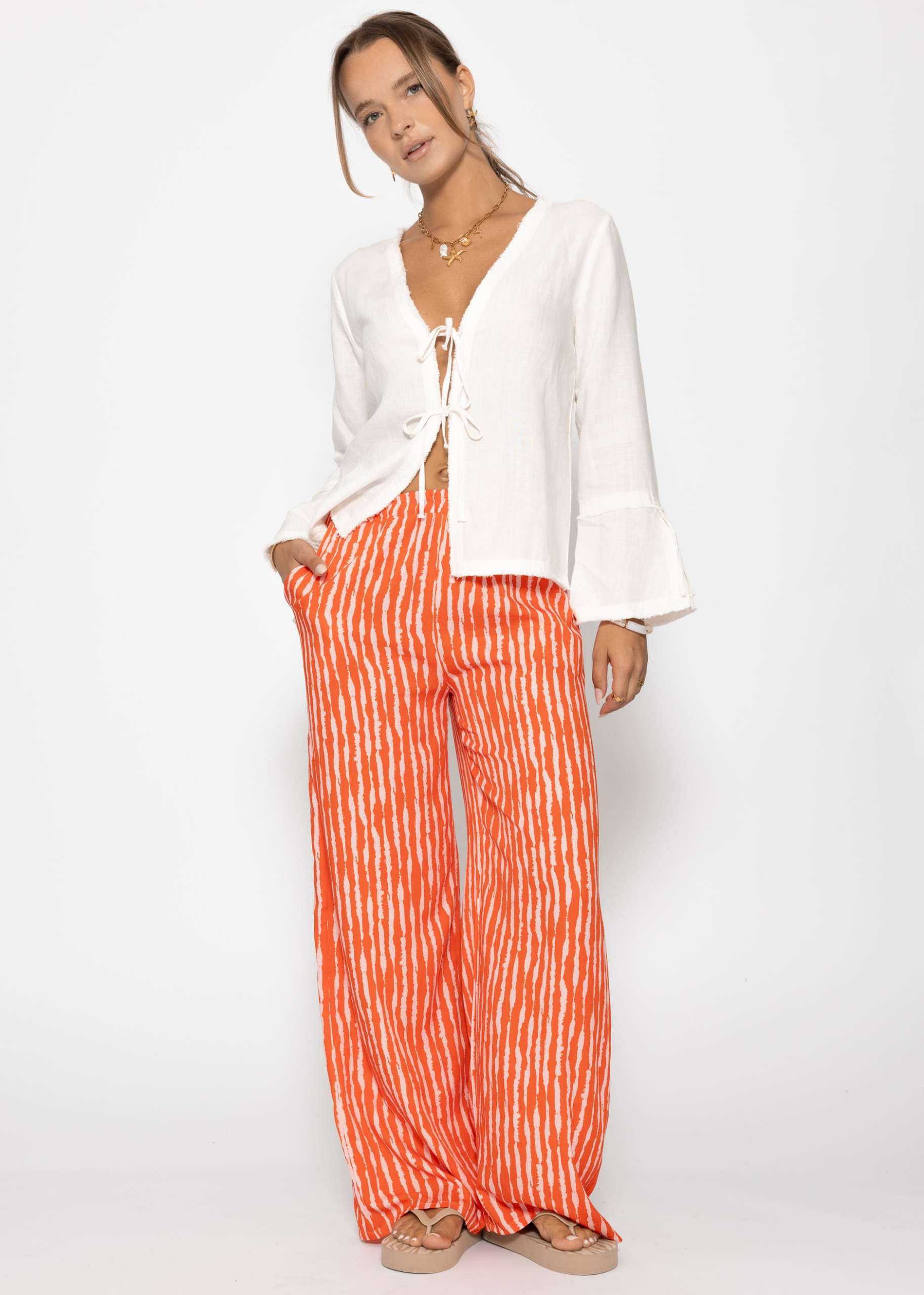 Striped viscose trousers - orange