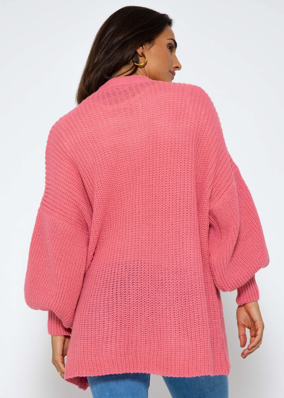 Knitted cardigan with pockets - light pink