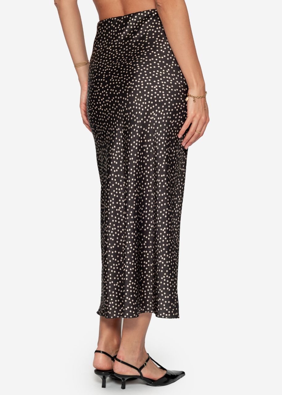 Satin skirt with polka dot print - black