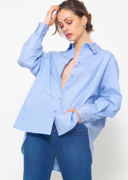 Shirt blouse with jewellery details - light blue